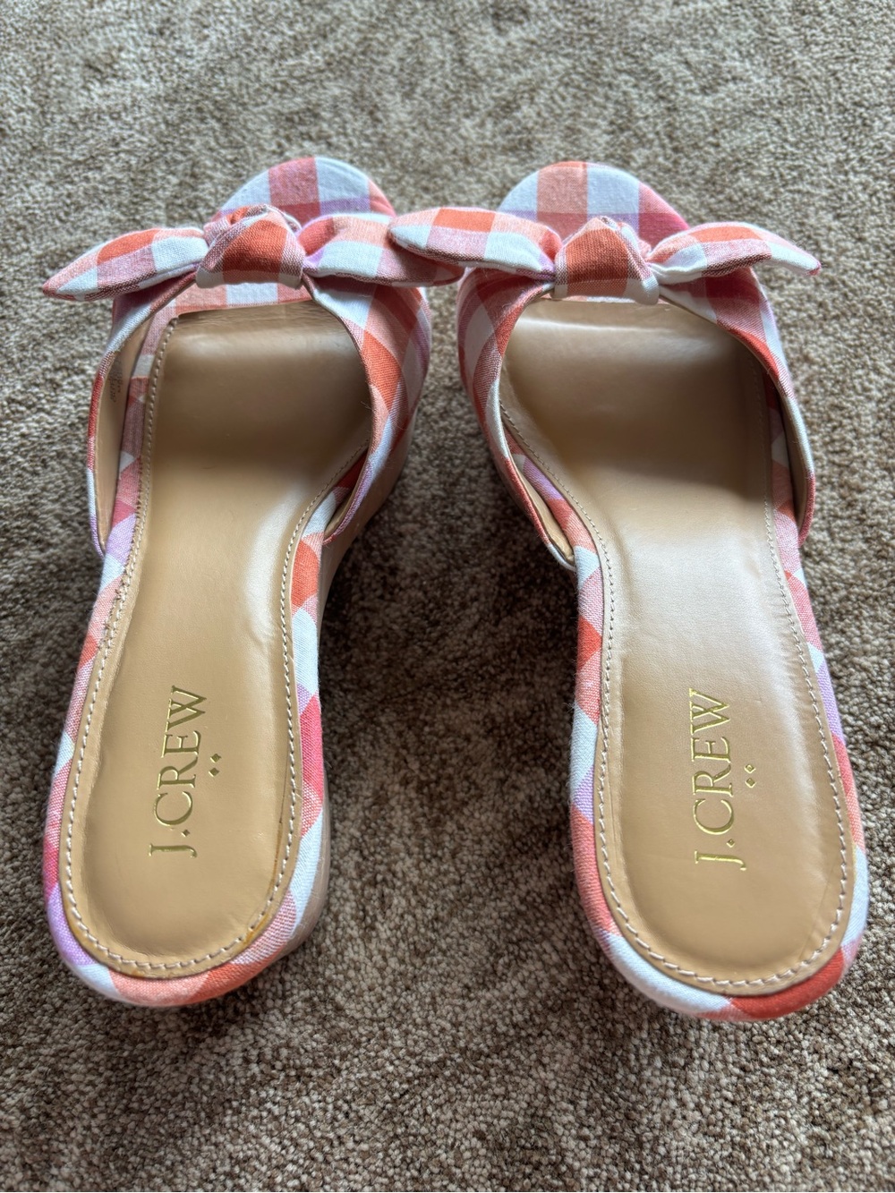 J. Crew Pink & Coral Gingham Knot Mules - Picture 2 of 10